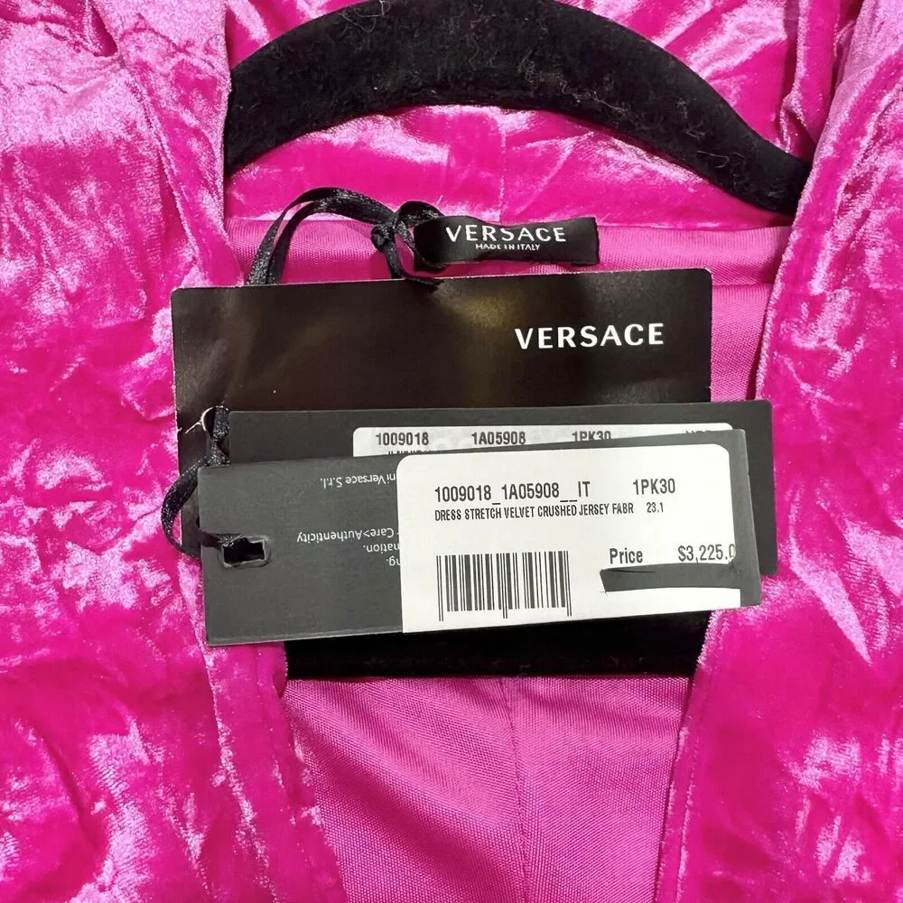 NWT Versace 40 US 4 Runway Biggie Medusa Pink Crushed Velvet Midi Dress $3,225 - Picture 8 of 16